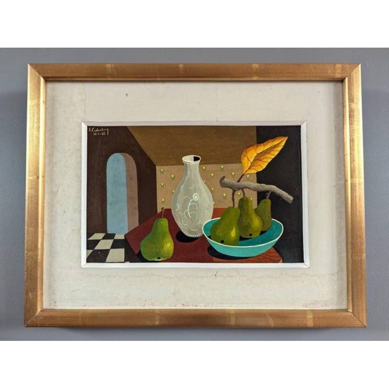 Pears & Glass Vase, 1950s, Oil Painting, Framed for sale at Pamono