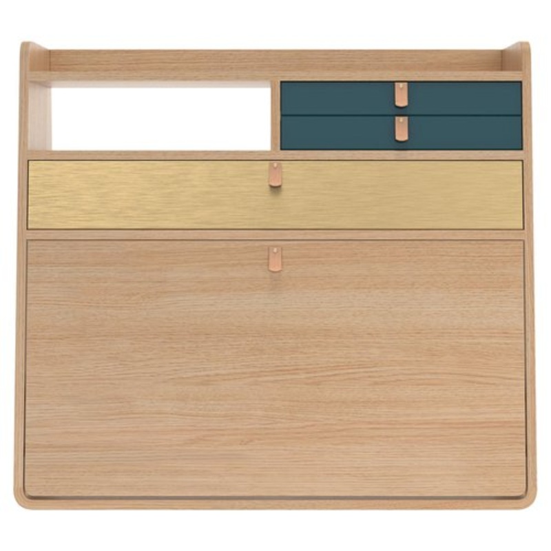 Petrol Blue Drawers Gaston Floating Writing Desk in Natural Oak by Harto for sale at Pamono-KYZ-2160772