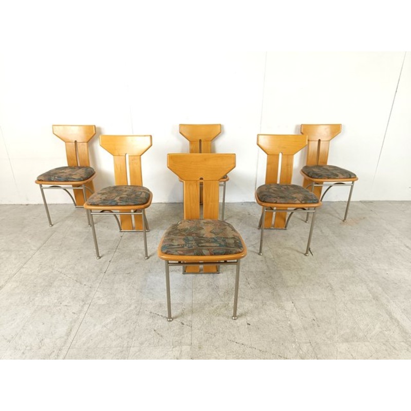 Postmodern Italian Dining Chairs, 1980s, Set of 6 for sale at Pamono