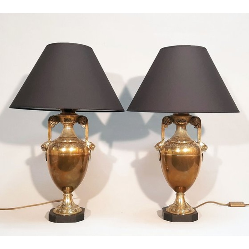 Table Lamps in Antique Bronze & White Marble, Set of 2 for sale at Pamono