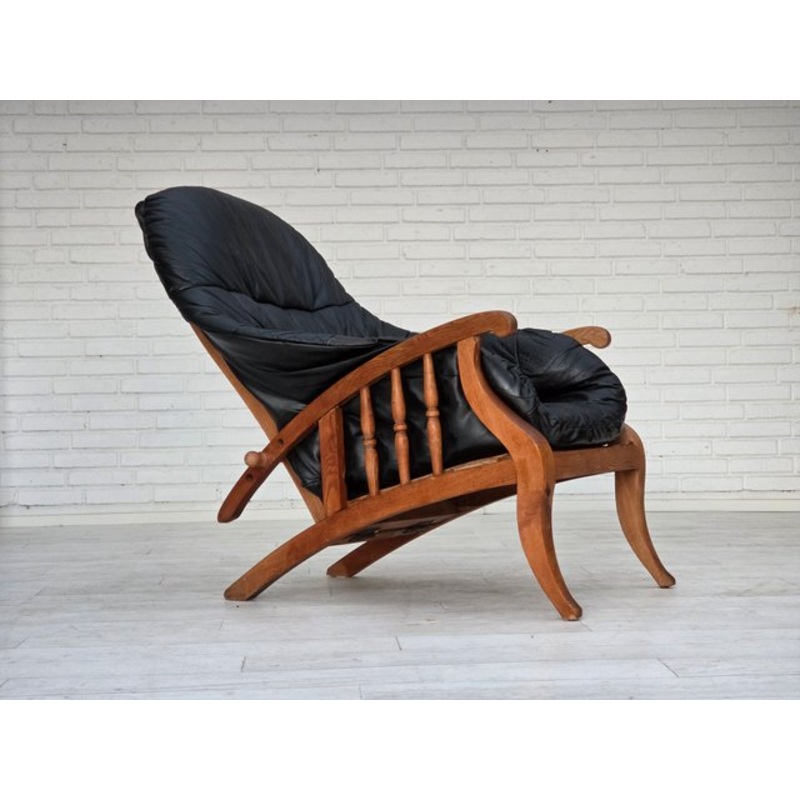 Vintage Adjustable Armchair in Black Leather, 1950s for sale at Pamono