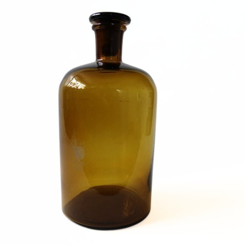 Vintage Brown-Yellow Glass Medicine Bottle with Lid, Sweden, 1900s for sale at Pamono