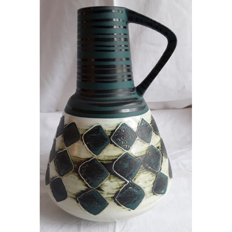 Vintage German Ceramic Mug with White or Black Decor, 1960s for sale at Pamono