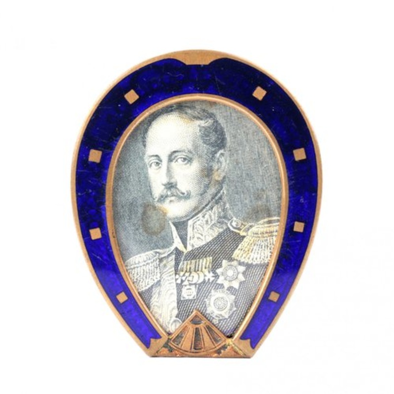 19th Century Blue Enamel Horseshoe Photo Frame for sale at Pamono