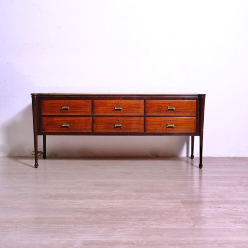 6-Drawer Console Cupboard in Wood and Glass from Brembilla, 1950s-1960s for sale at Pamono