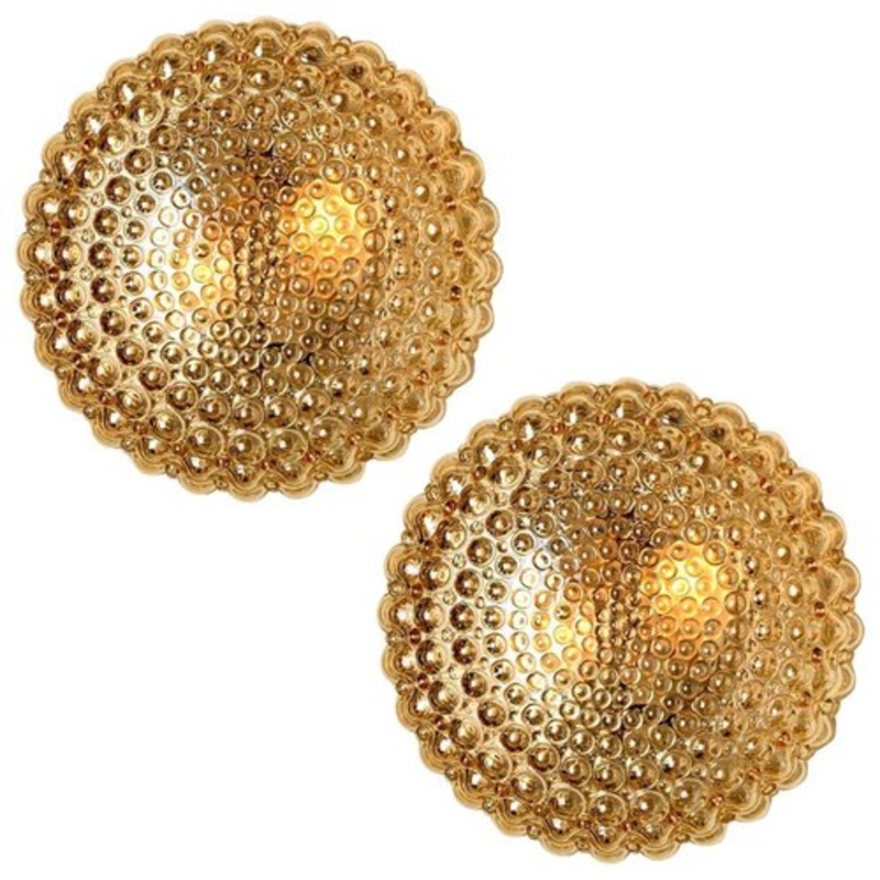 Amber Glass Wall Lights Sconces by Helena Tynell for Glashtte Limburg, Set of 2 for sale at Pamono