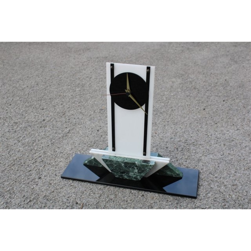 Art Deco Table Clock in Acrylic Glass with Marble and Black Glass, 1940 for sale at Pamono