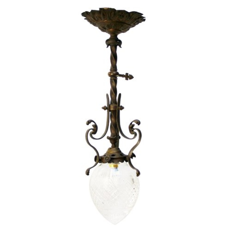 Art Nouveau Brass, Iron and Clear Cut Glass Flush Mount for sale at Pamono