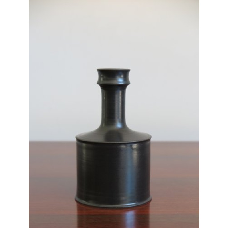 Black Ceramic Bottle Vase by Franco Bucci, Pesaro, 1970s for sale at Pamono