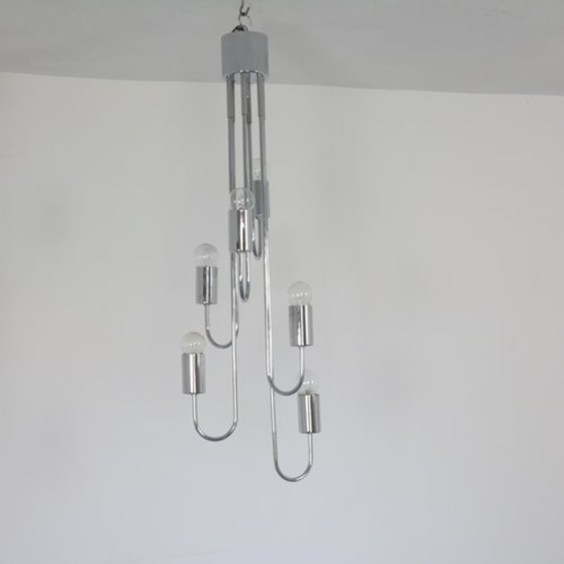Chromed 6-Light Metal Chandelier, 1960s for sale at Pamono