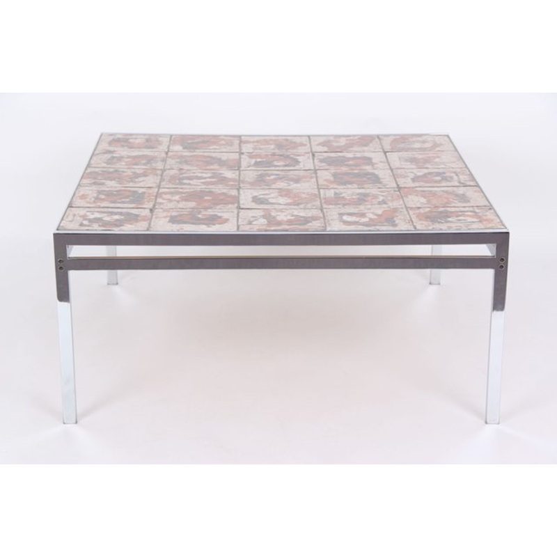 Coffee Table in Chrome-Plated Frame and Ceramic Tiles, Denmark, 1970s for sale at Pamono