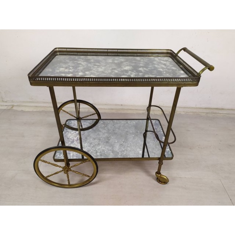 Golden Brass Serving Cart, 1950s for sale at Pamono
