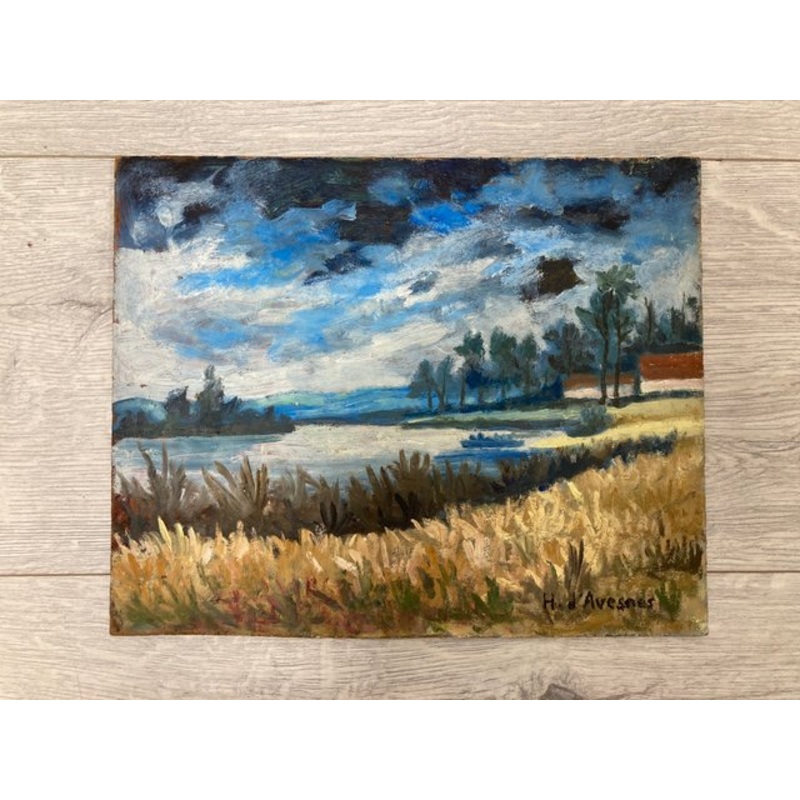 Henry d’Avesnes, Landscape by the Water, Oil on Panel, 1950s for sale at Pamono