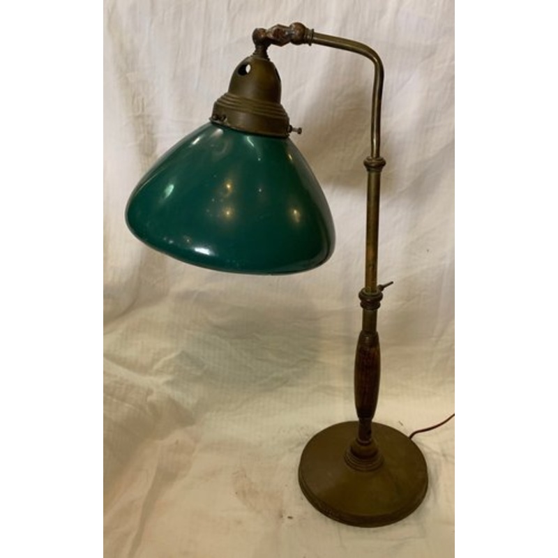 Italian Industrial Beech and Brass Table Lamp, 1930s for sale at Pamono