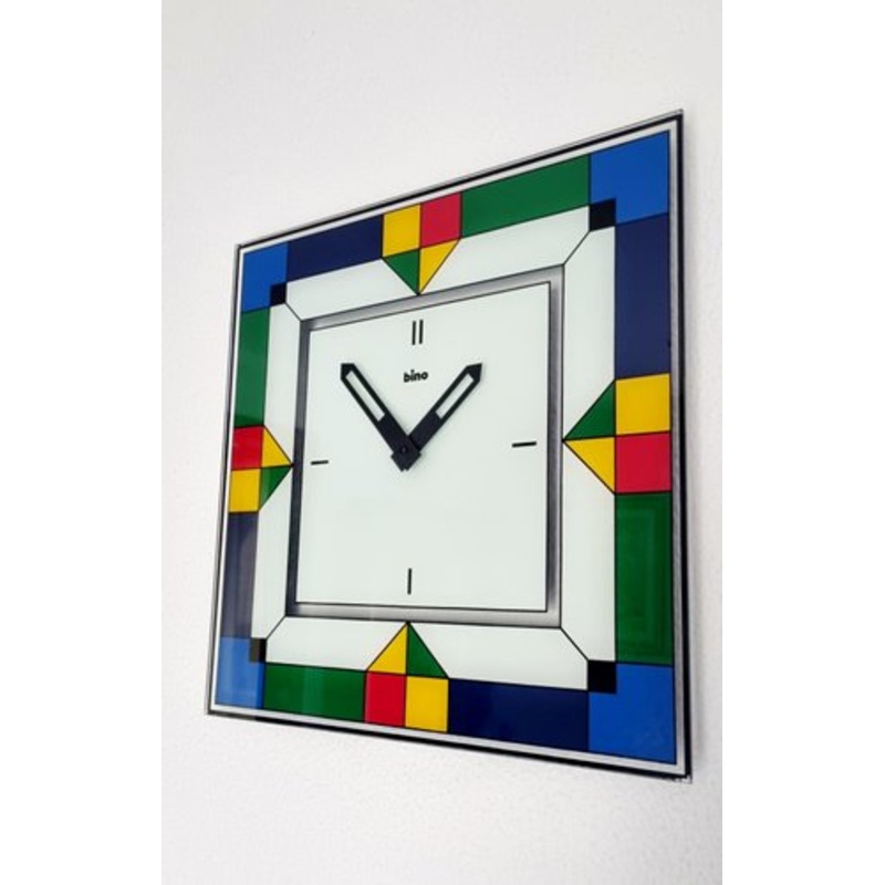 Large Glass Wall Clock by Bino, 1980s for sale at Pamono
