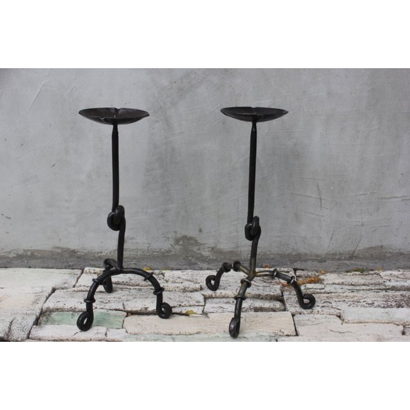 Large Wrought Iron Floor Candleholders, 1940s, Set of 2 for sale at Pamono