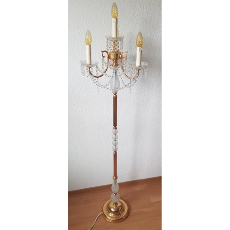 Lead Crystal Gilded Three-Arm Floor Lamp for sale at Pamono