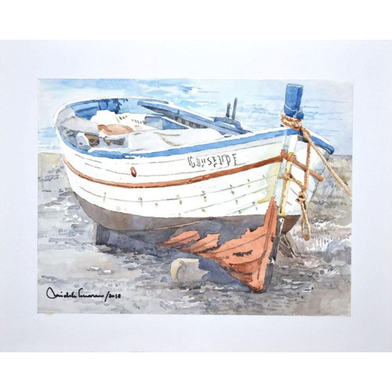 Michele Cascarano, Boat, Watercolor on Cardboard, 2018 for sale at Pamono