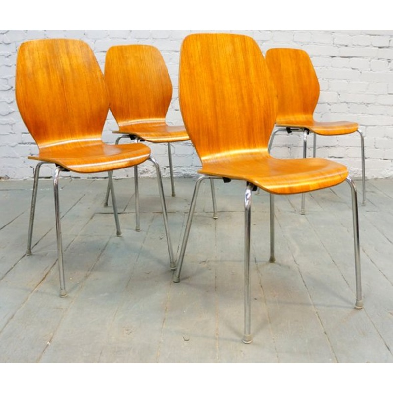 Mid-Century Danish Teak Dining Chairs, 1950s, Set of 4 for sale at Pamono