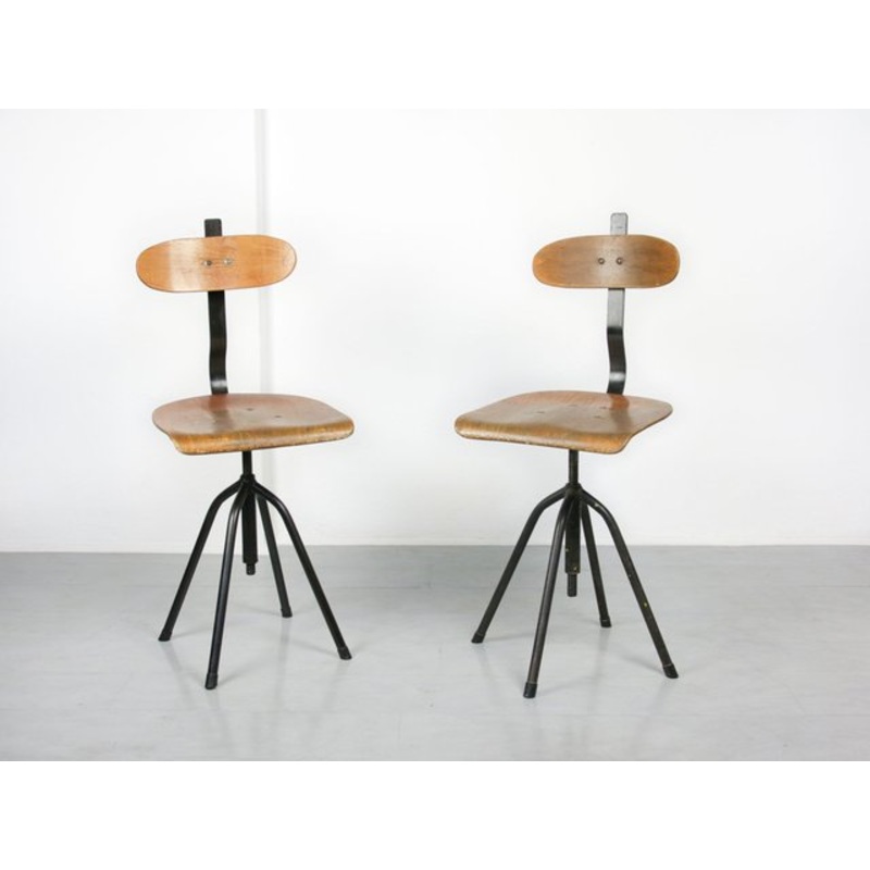 Set of Vintage Industrial Black Swivel Chairs, 1960s for sale at Pamono