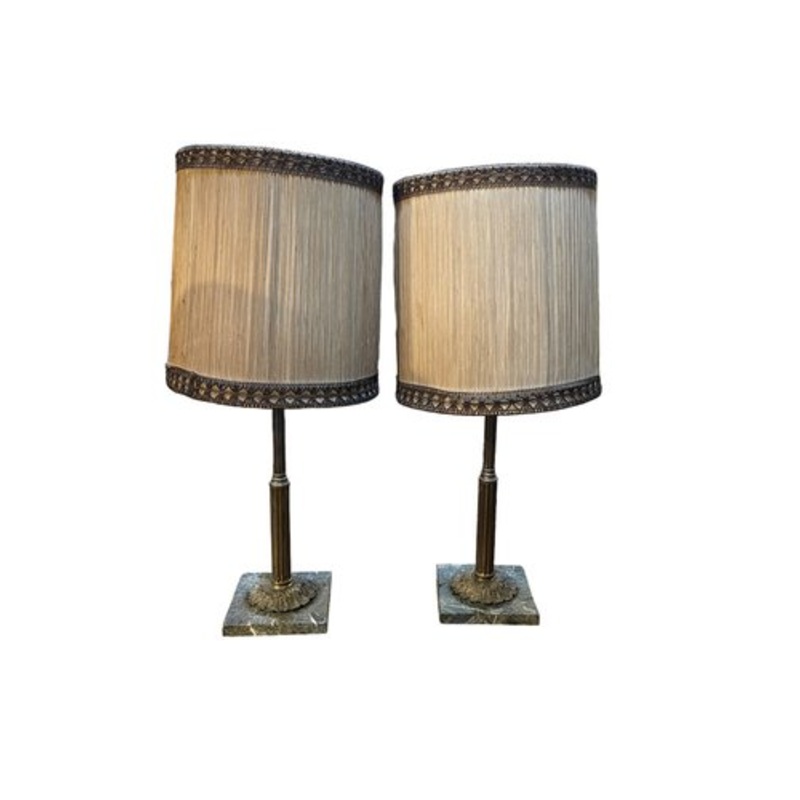 Vintage Empire Style Table Lamps in Metal on Marble Bases, 1950s, Set of 2 for sale at Pamono