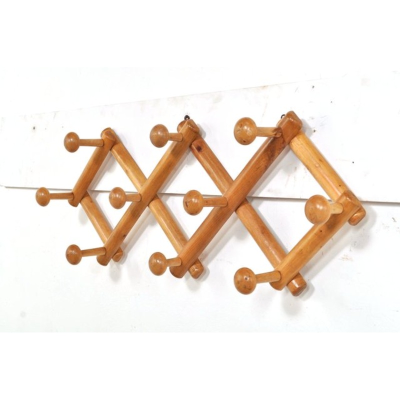 Vintage Harmonica Wall Coat Rack in Beech, 1960s for sale at Pamono