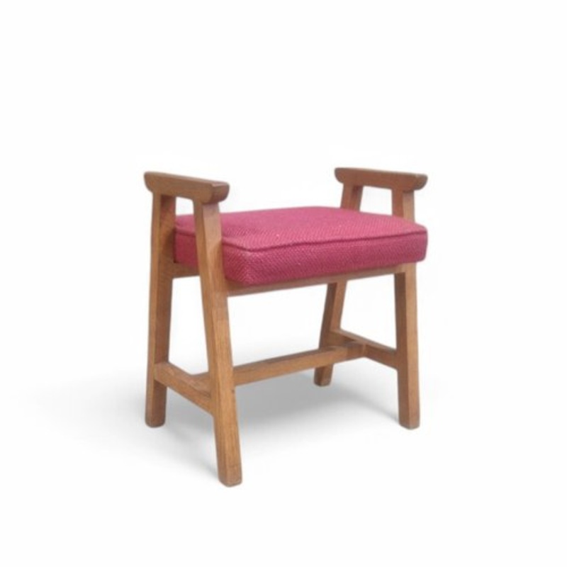 Vintage Stool in Light Oak and Fabric by Guillerme et Chambron for Votre Maison for sale at Pamono