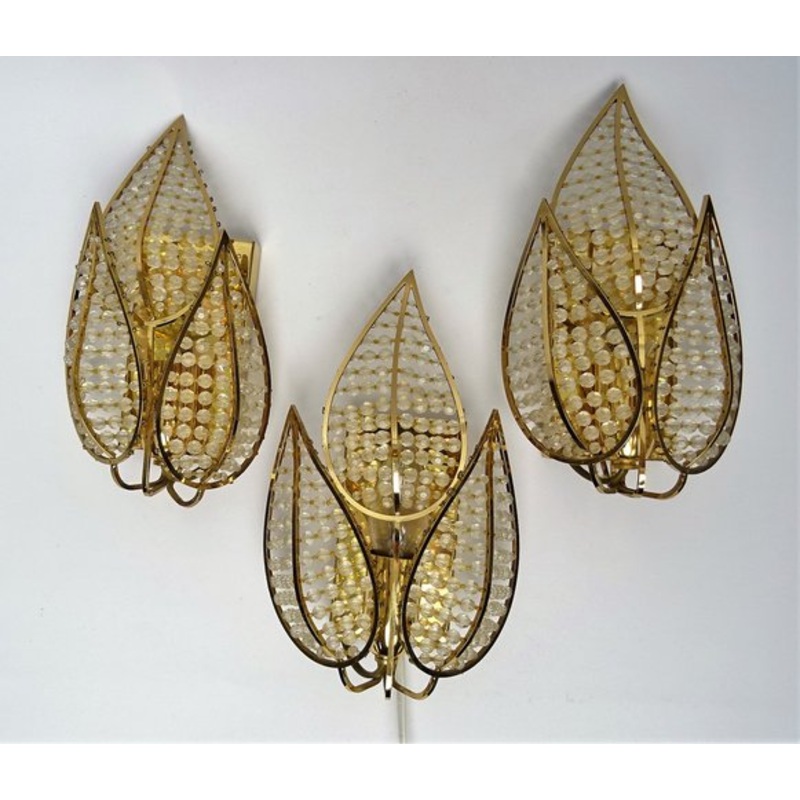Wall Lamp in Crystal Glass & Gold-Plated Brass from Palwa, 1960s for sale at Pamono