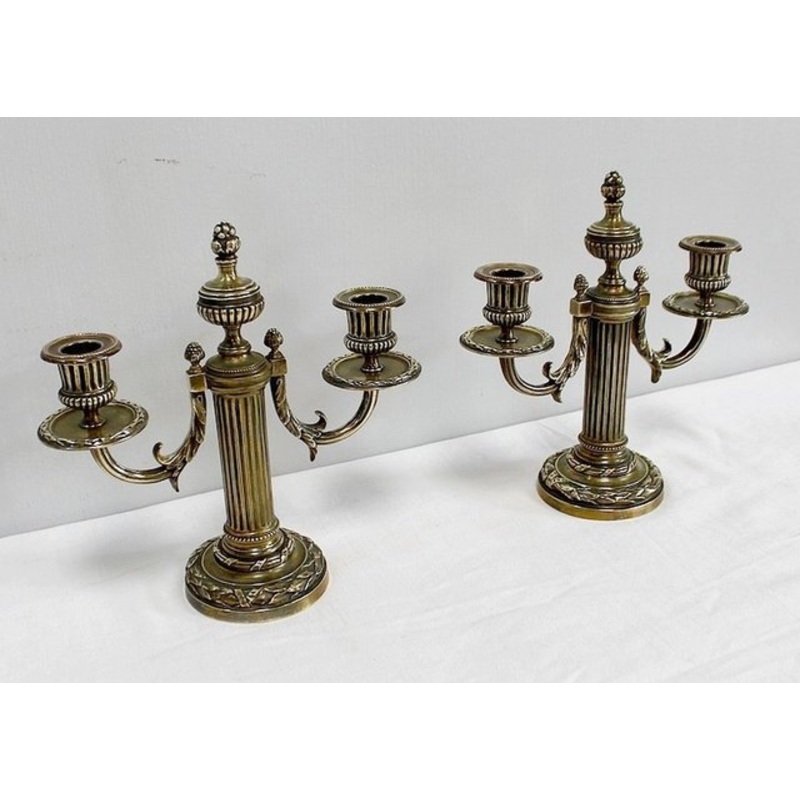 19th Century Louis XVI Bronze Candleholders, Set of 2 for sale at Pamono