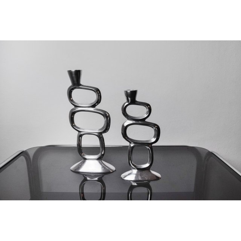 Circle Candlesticks attributed to Matthew Hilton, England, 1980s, Set of 2 for sale at Pamono