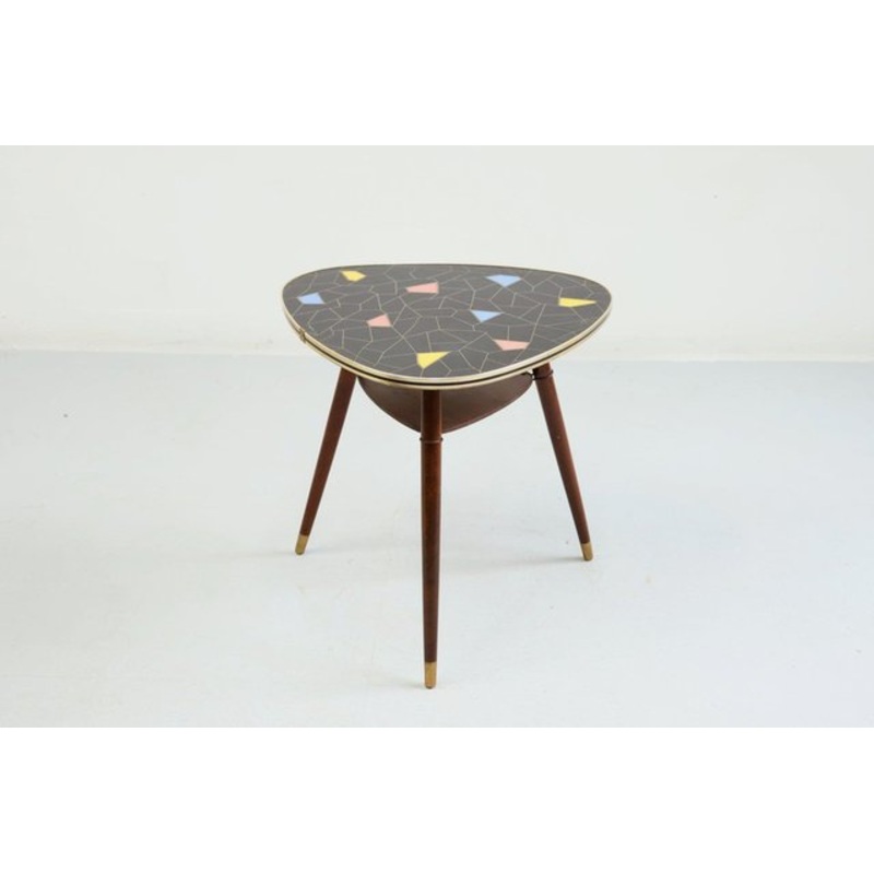 Coffee Table with Teak Legs and Black Glass Top, Mid-20th Century for sale at Pamono