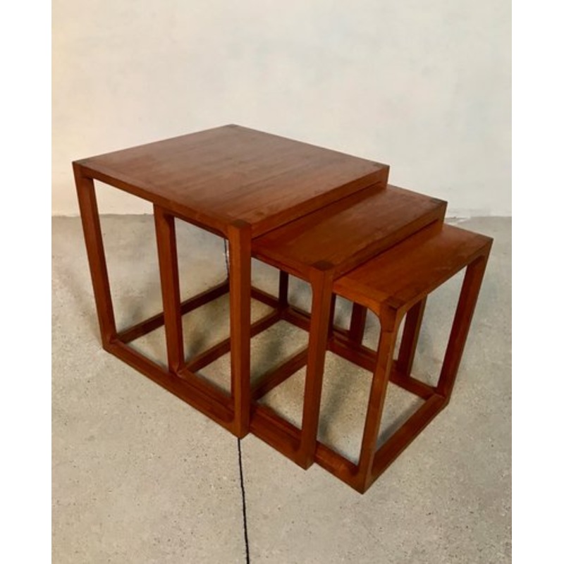 Danish Minimalist Cube Teak Nesting Tables by Aksel Kjersgaard 1960s, Set of 3 for sale at Pamono