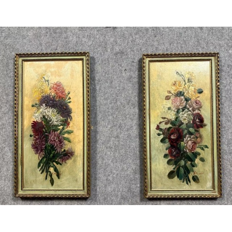 Krugler, Still Lifes with Flowers, 1880-1900, Oils on Canvases, Framed, Set of 2 for sale at Pamono