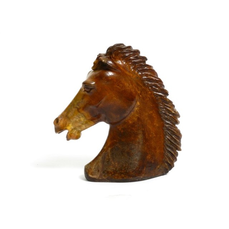 Large Horse Head Sculpture in Brown Soapstone, 1960s for sale at Pamono