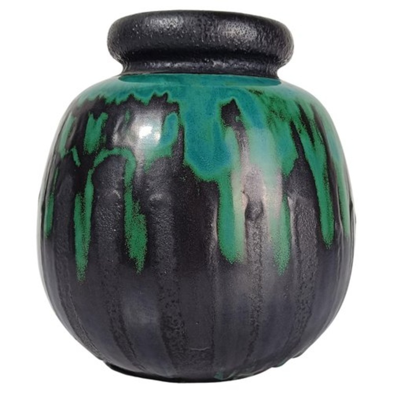 Mid 20th Century Vase in Fat Lava Sea Green Ceramic in the style of Raku, West Germany, 1970s for sale at Pamono