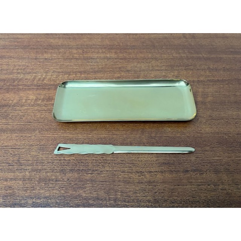 Mid-Century Brass Desk Tray and Letter Opener, 1950s, Set of 2 for sale at Pamono