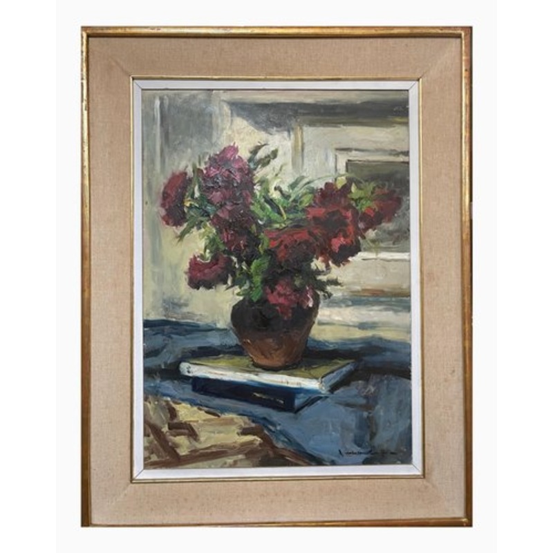 Nicola Sponza, Flowers, Oil Painting on Canvas, 20th Century, Framed for sale at Pamono