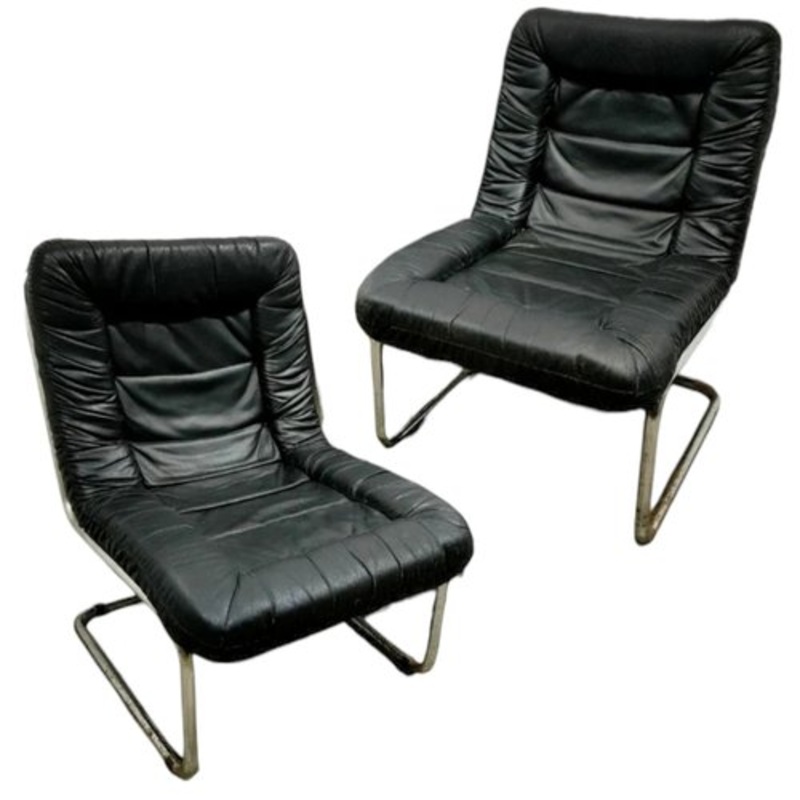 Set of Vintage Lounge Chairs with Chrome Structure, France, 1980s for sale at Pamono