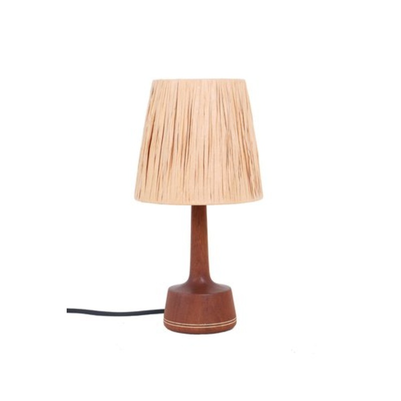 Teak Table Lamp with Papercord Shade, 1950s for sale at Pamono