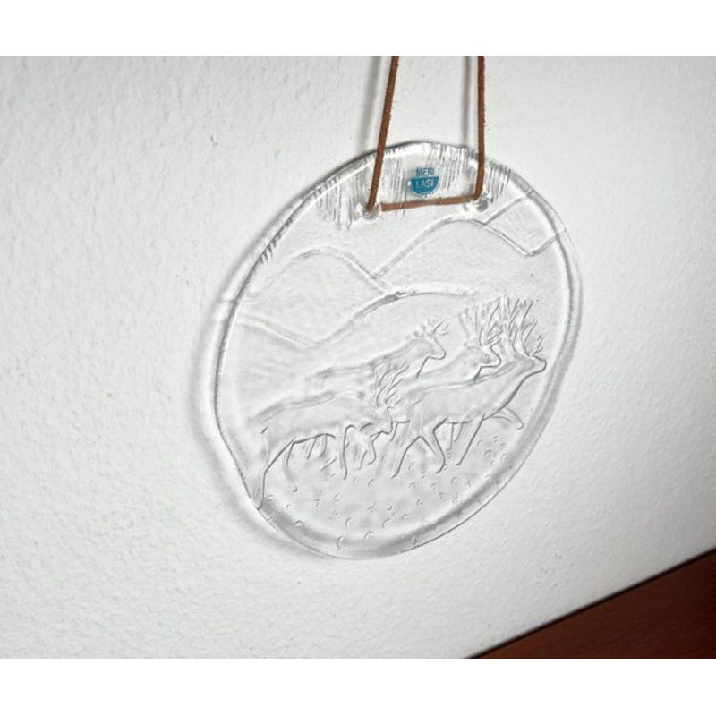 Vintage Glass Wall Plate with Reindeer Design from Meri Lasi for sale at Pamono