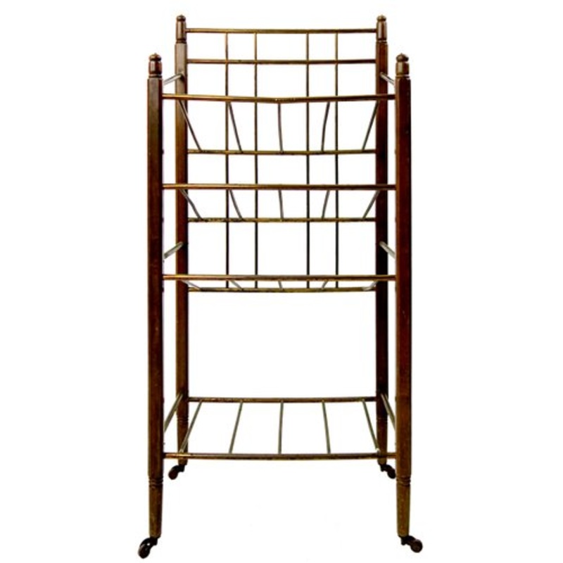 Art Deco Wood and Brass Magazine Stand on Wheels from Ernst Rockhausen & Shne for sale at Pamono-RY-659472