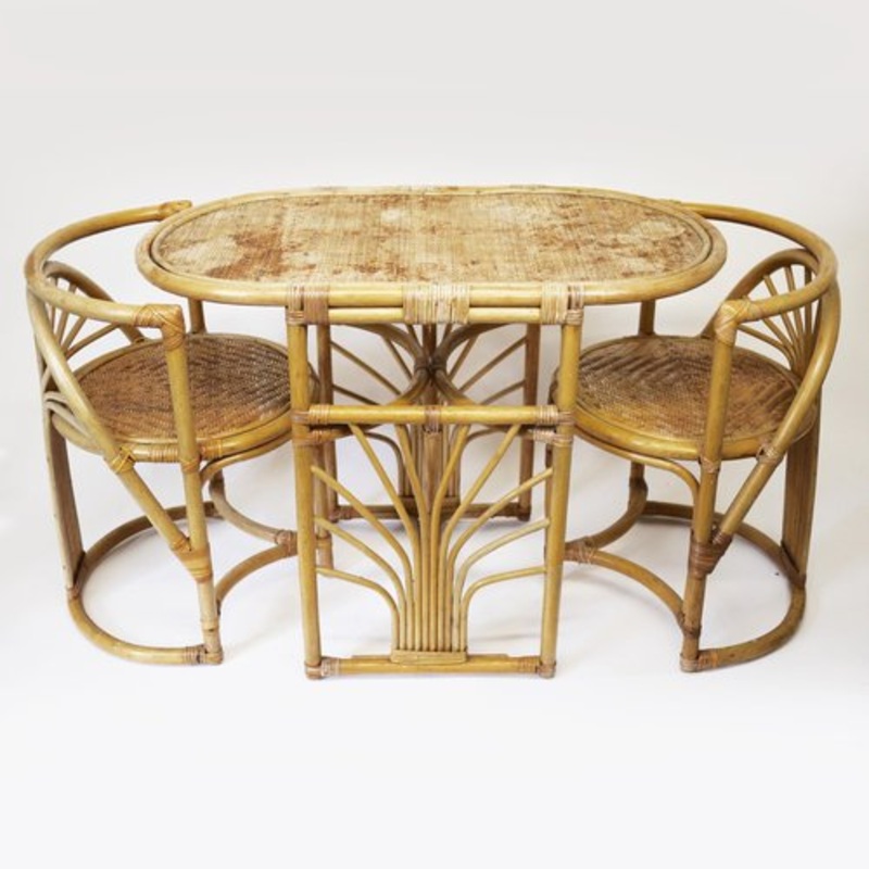 Bamboo and Rattan Table & Chairs Set, 1970s for sale at Pamono