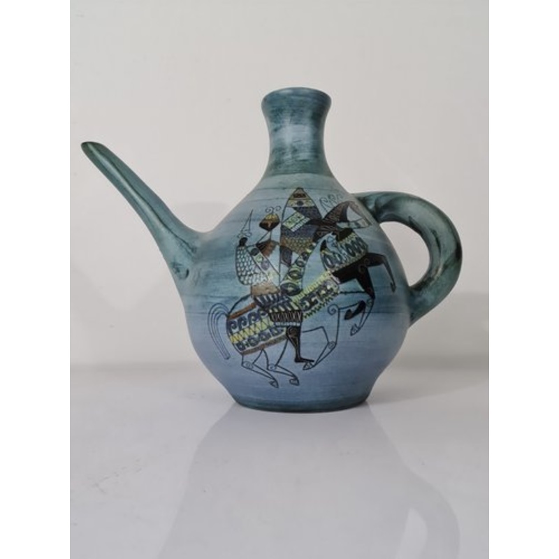 Blue Ceramic Watering Can with Knight Design by Jean De Lespinasse, 1960s for sale at Pamono