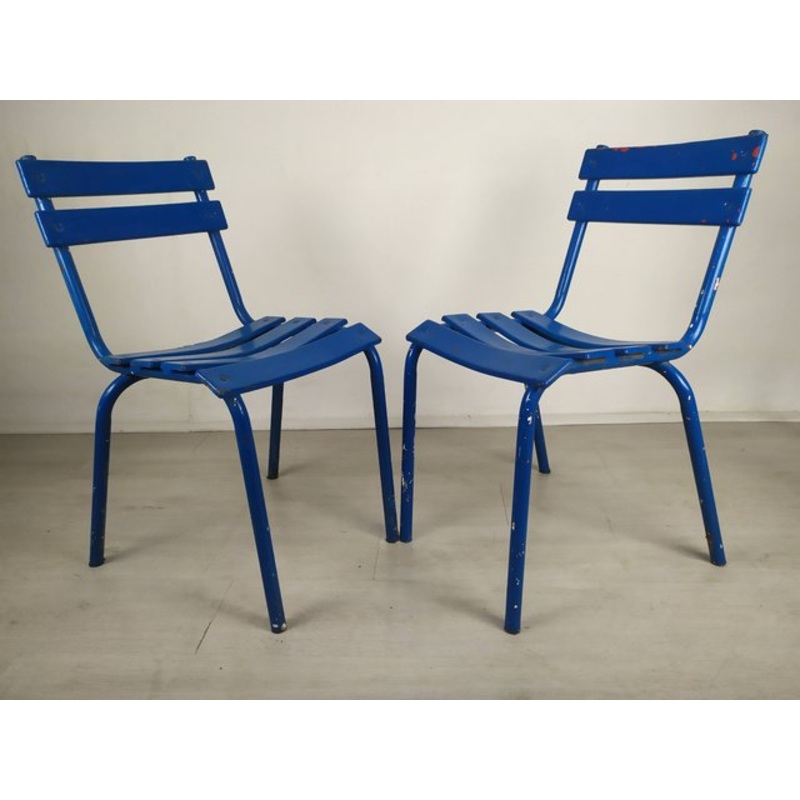 Blue Metal Dining Chairs, Set of 14 for sale at Pamono