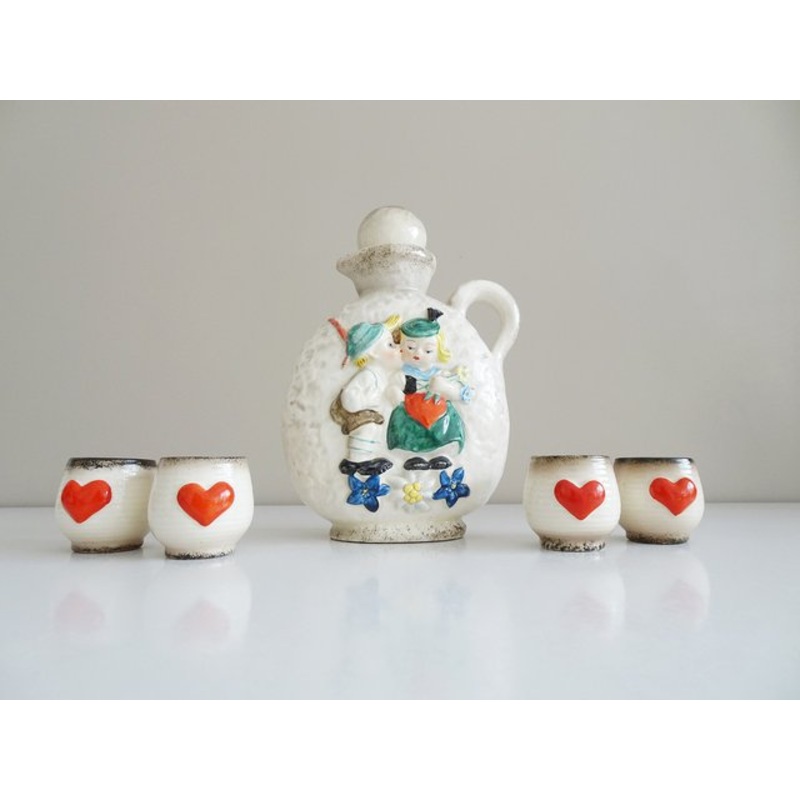 Ceramic Carafe with Mugs from Goebel, Germany, 1950s-1960s, Set of 5 for sale at Pamono