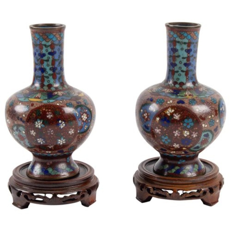 Cloisonn Bronze Vases, Japan, 1900s, Set of 2 for sale at Pamono