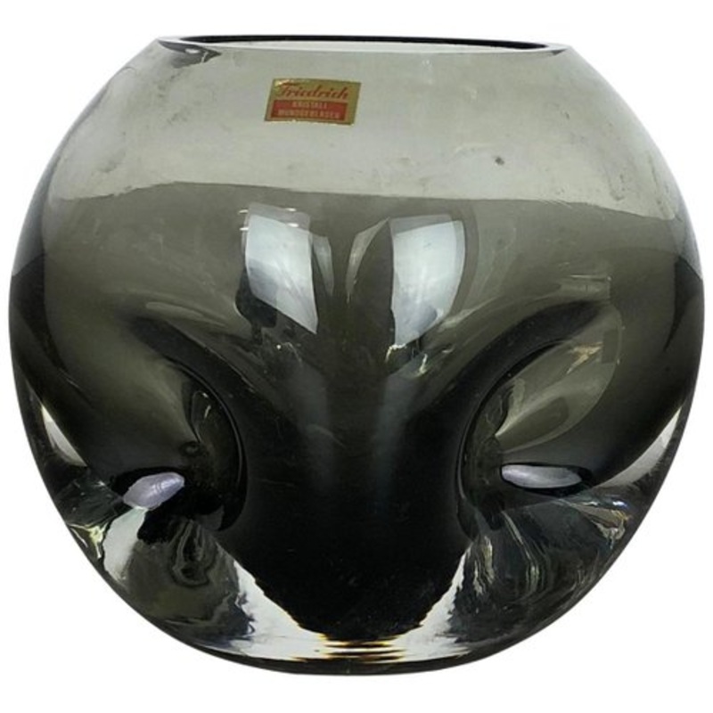 Cubic Green Handblown Crystal Glass Vase by Friedrich Kristall, Germany, 1970s for sale at Pamono