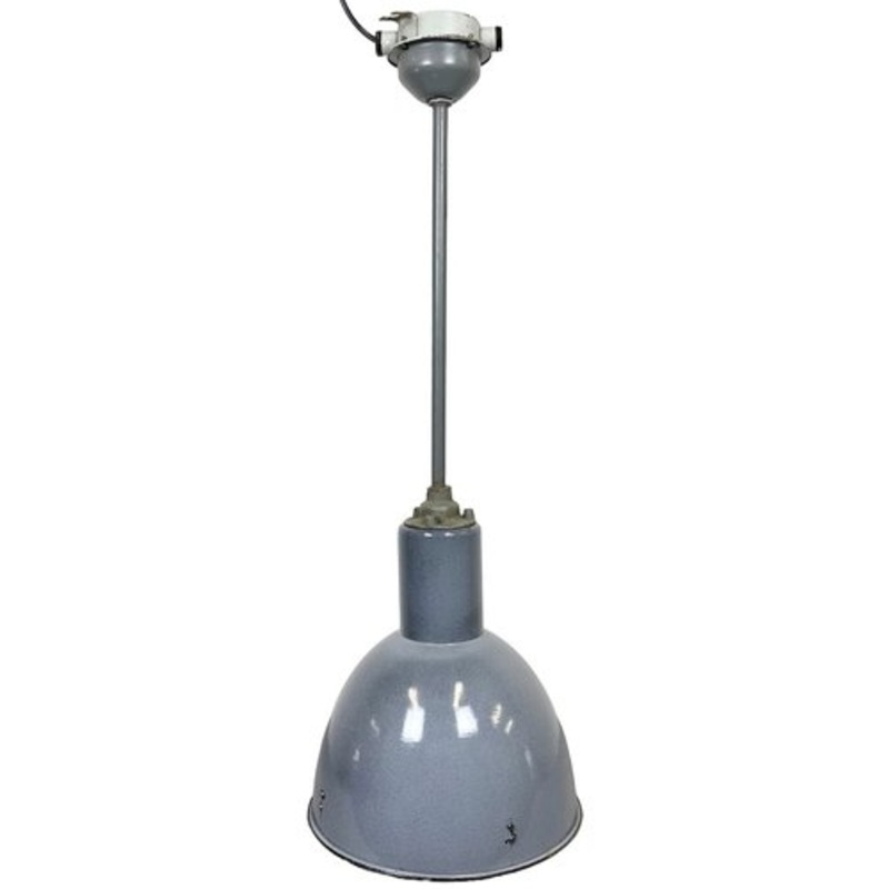 Industrial Grey Enamel Ceiling Lamp from Elektrosvit, 1950s for sale at Pamono