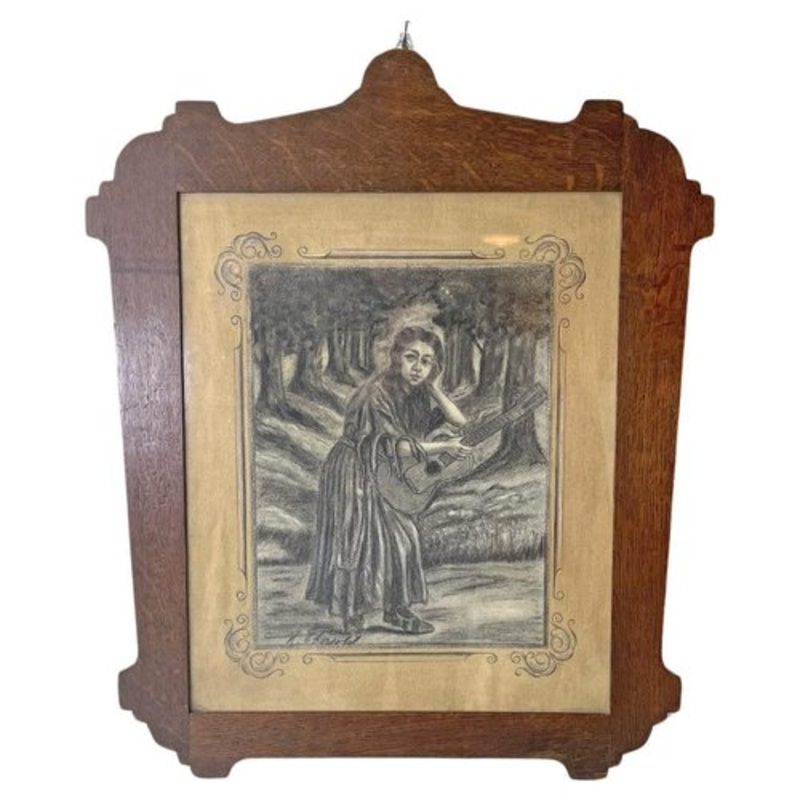 Italian Artist, Art Deco Composition, Charcoal Drawing, 1930s, Framed for sale at Pamono
