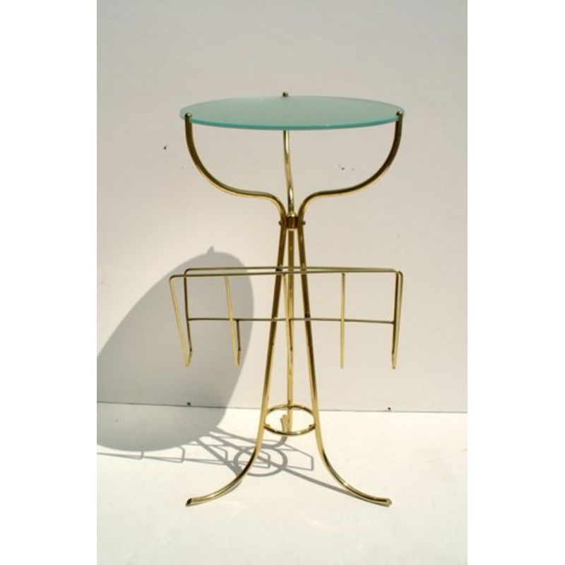 Italian Brass & Frosted Glass Console Table by Cesare Lacca for Fontana Arte, 1950s for sale at Pamono